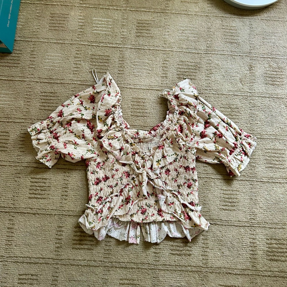 Floral Ruffle Smocked Top by free people